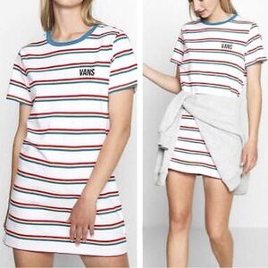 Vans White T-Shirt with Red, Blue, and Yellow Stripes